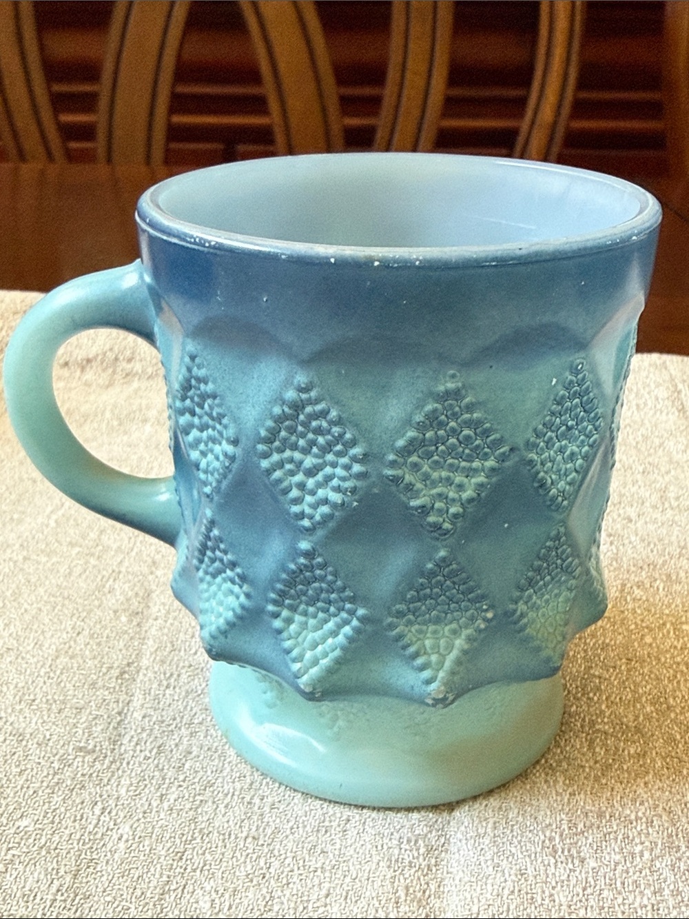 Vintage Fire King Kimberly Mug Blue Ombré  milk glass Diamond pattern
